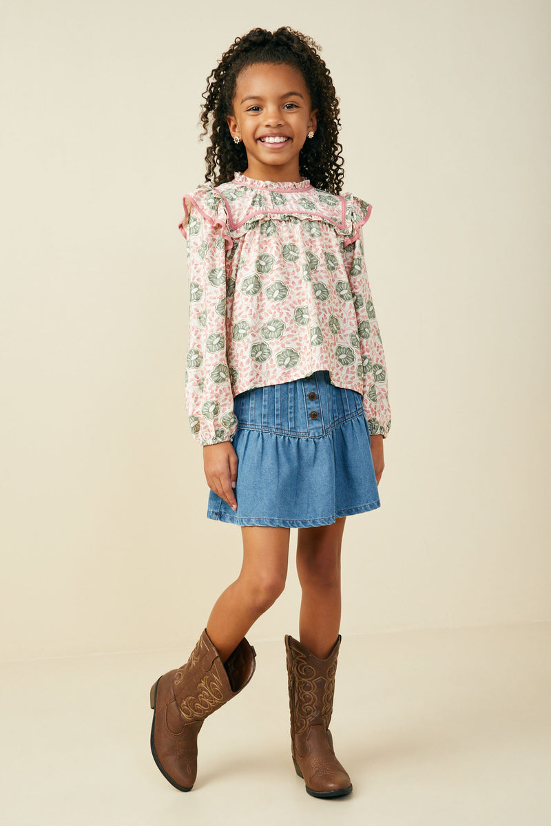 GS0063 Pink Girls Smithsonian Shin Bijutsukai Ruffle Detail Top Pose