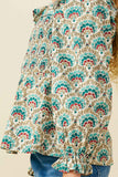 GS0074 Teal Mix Girls Smithsonian Shin Bijutsukai Ruffled Smocked Top Detail