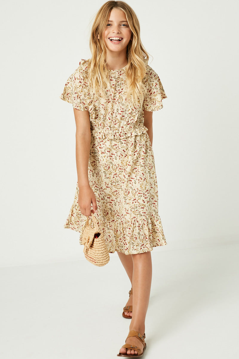 Floral Ruffle Midi Dress|Cute Girls' Clothes Ivory *girl's Dresses Midi Dresses Hayden Girls