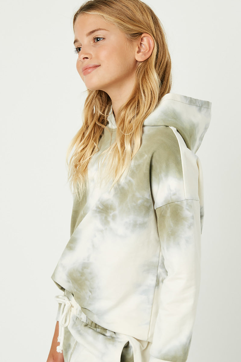 GY1330 Olive Girls Tie Dye Knit Hoodie Side
