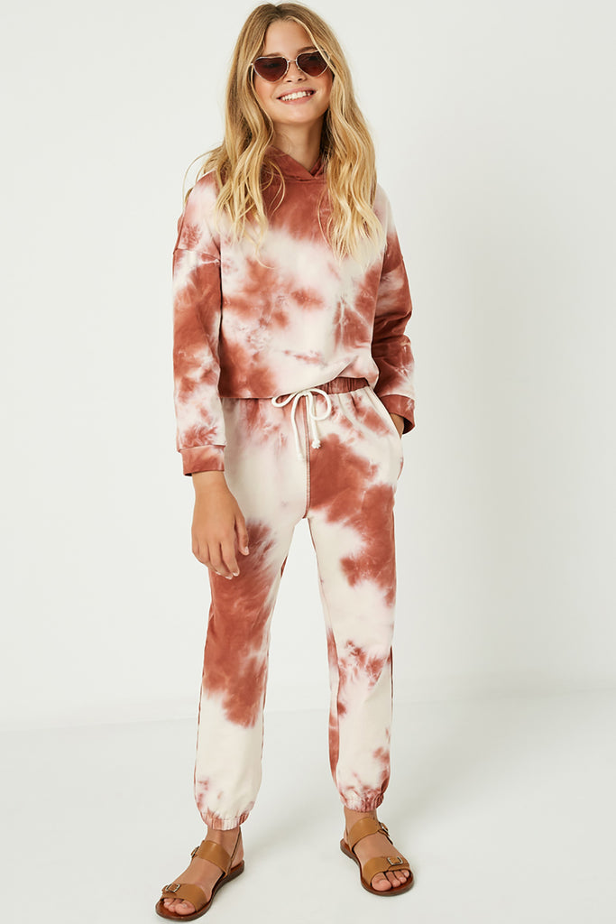 GY1330 Rust Girls Tie Dye Knit Hoodie Full Front