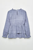 GY2287 Blue Girls Smocked Bodice Ruffled Peplum Top Back Flat