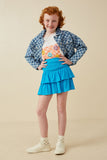 GY2297 Aqua Girls Smocked Ruffle Tiered Mini Skirt Full Body