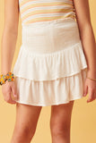 GY2297 Off White Girls Smocked Ruffle Tiered Mini Skirt Front