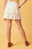 GY2297 White Girls Smocked Ruffle Tiered Mini Skirt Back
