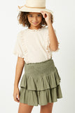 GY2297 Olive Girls Smocked Ruffle Tiered Mini Skirt Front