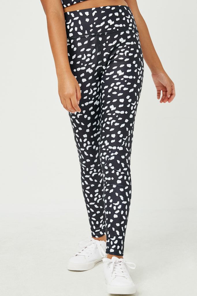 GY2362 Black Girls Abstract Dotted Active Leggings Front