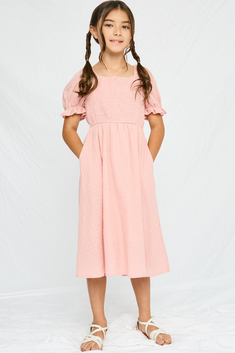 Girls Smocked Puff Sleeve Dresses