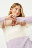 GY2529 Lavender Mix Girls Colorblock Loose Knit Summer Sweater Close Up