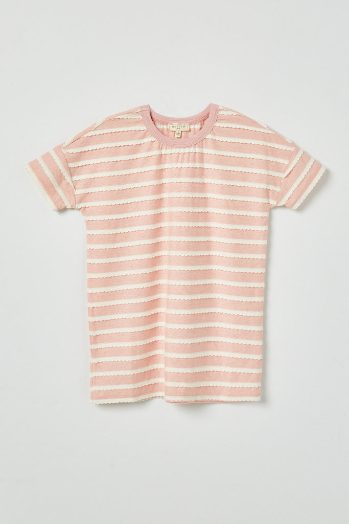 GY2551 Pink Girls Lace Striped Short Sleeve Tee Flat Front