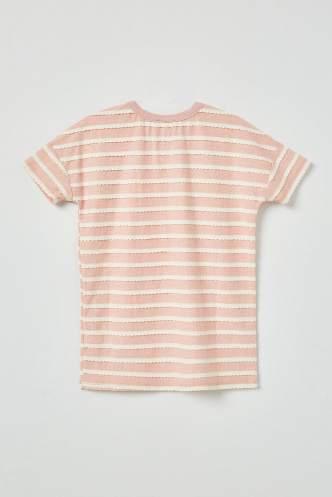 GY2551 Pink Girls Lace Striped Short Sleeve Tee Flat Back