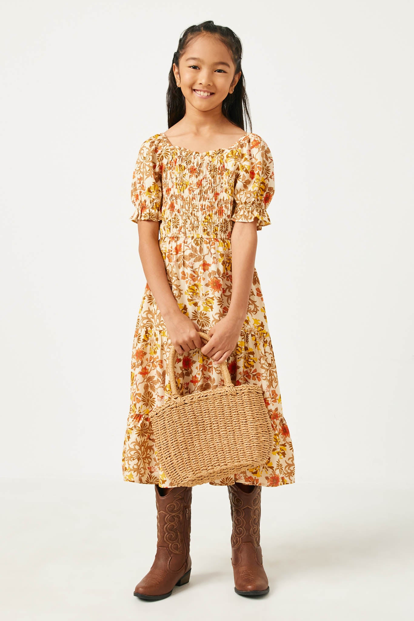 Square Neck Girls Smocked Dresses