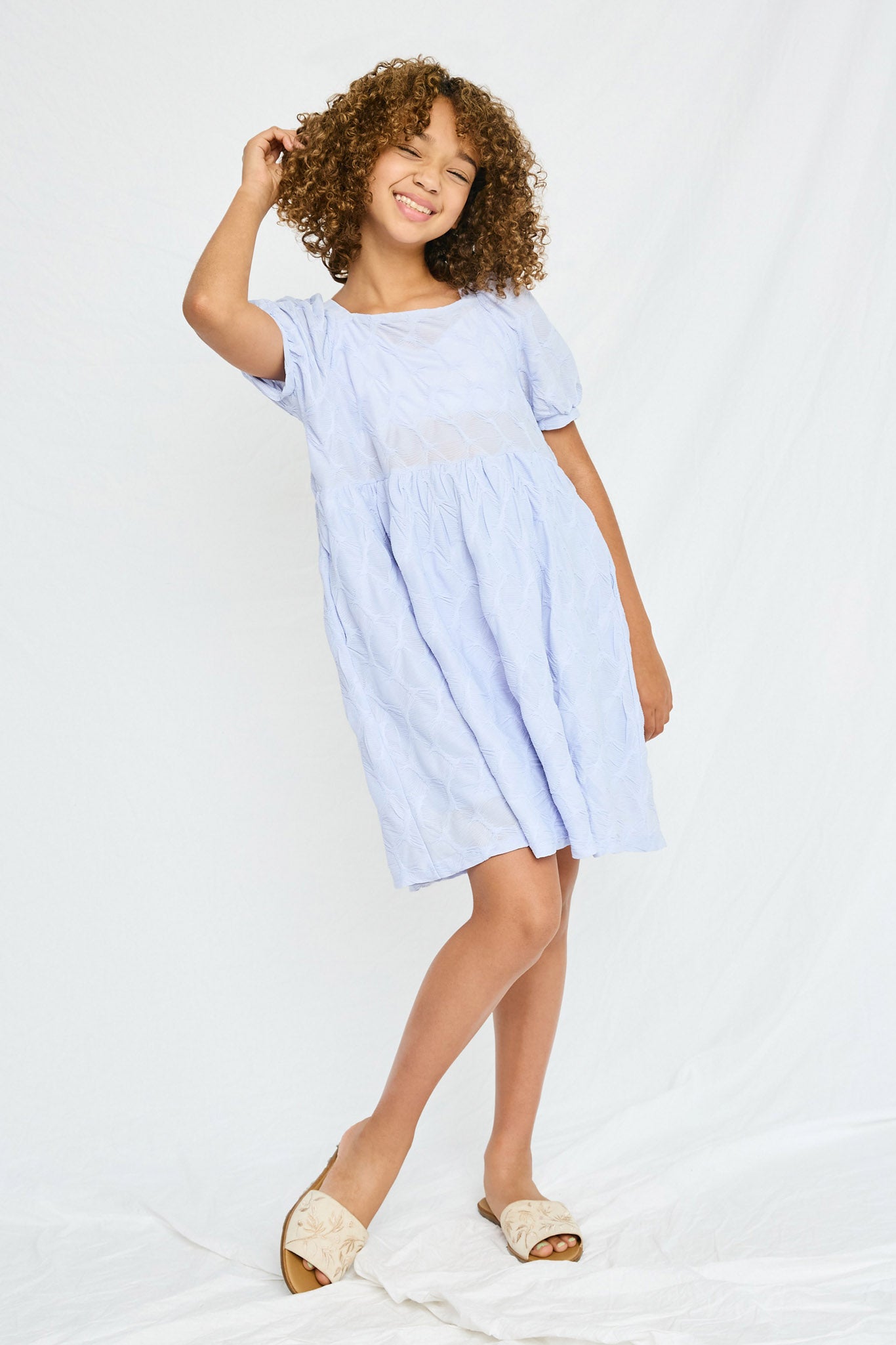 Blue Textured Girl Dress | Cute Girls' Clothes Blue / S Blue Girl's Dresses Mini Dresses Hayden Girls