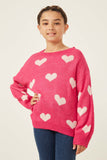 GY2739 Fuchsia Girls Knitted Heart Pullover Sweater Front