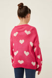GY2739 Fuchsia Girls Knitted Heart Pullover Sweater Back