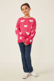 GY2739 Fuchsia Girls Knitted Heart Pullover Sweater Full Body