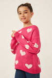 GY2739 Fuchsia Girls Knitted Heart Pullover Sweater Side