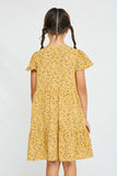GY2894 Mustard Girls Floral Buttoned Flutter Sleeve Dress Back