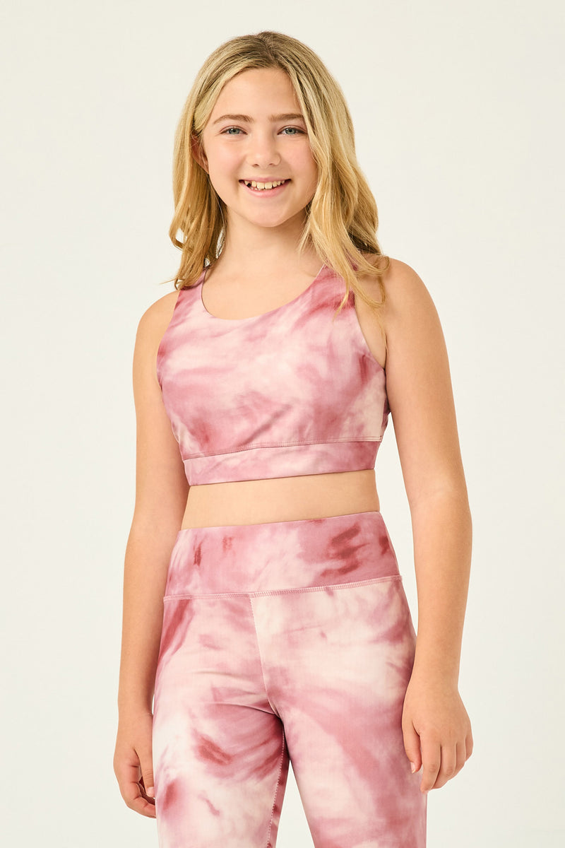 GY2914 PINK Girls Tie Dye Print Active Sports Bra Front