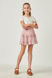 GY2927 PINK Girls Elastic Waisted Ruffle Hem Swiss Dot Skirt Front