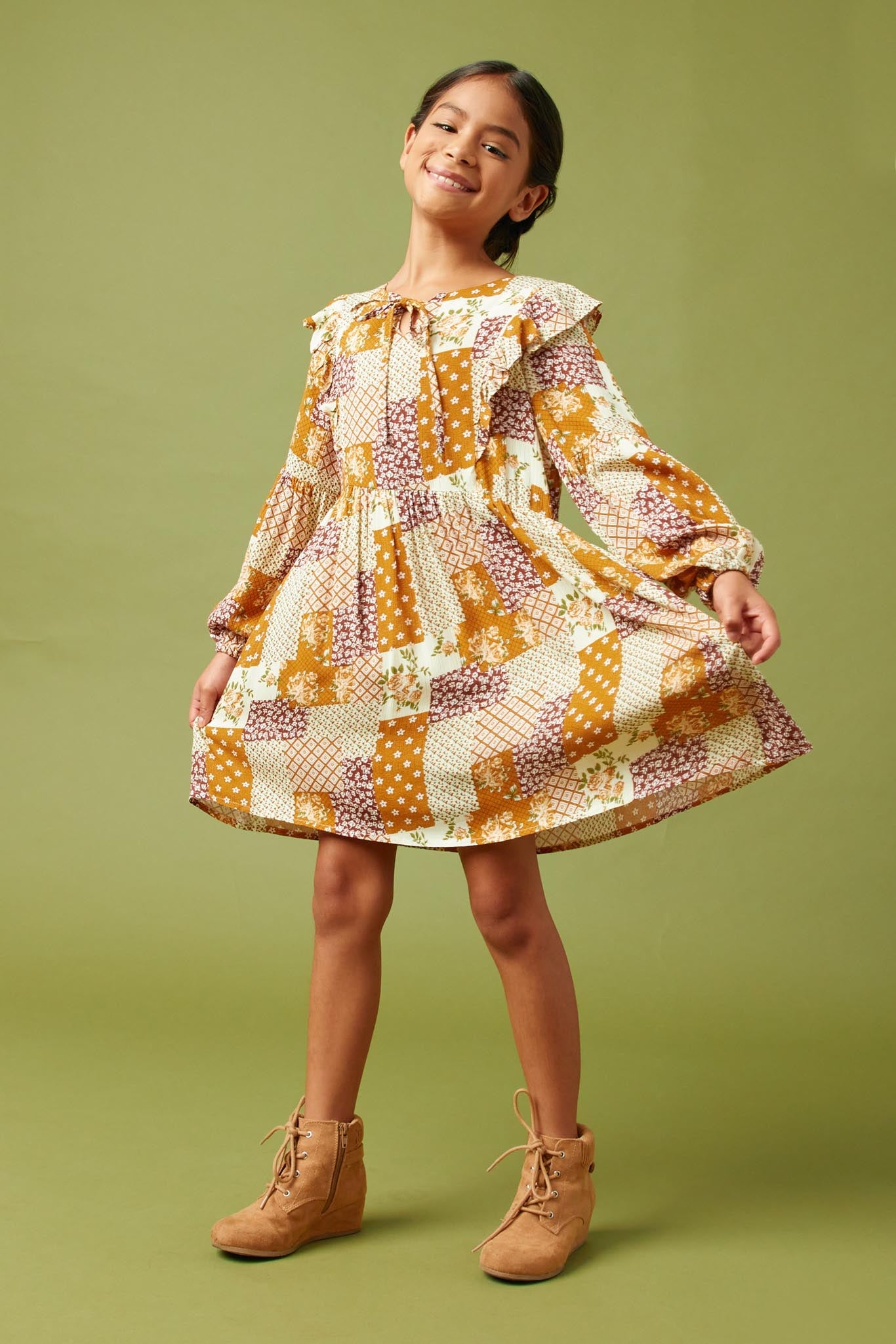 Girls Patched Mini Dress