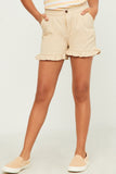GY5552 KHAKI Girls Ruffle Detail Elastic Waist Shorts Front