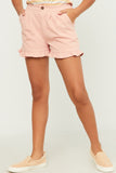 GY5552 PINK Girls Ruffle Detail Elastic Waist Shorts Front