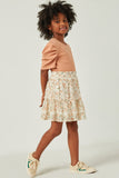 GY5713 IVORY Girls Crinkle Textured Elastic Waist Tiered Skirt Side