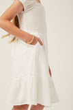 GY6004 IVORY Girls Textured Puff Sleeve Smocked Squareneck Dress Side