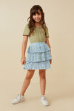 GY6023 BLUE Girls Ditsy Floral Pleated Tiered Skirt Full Body