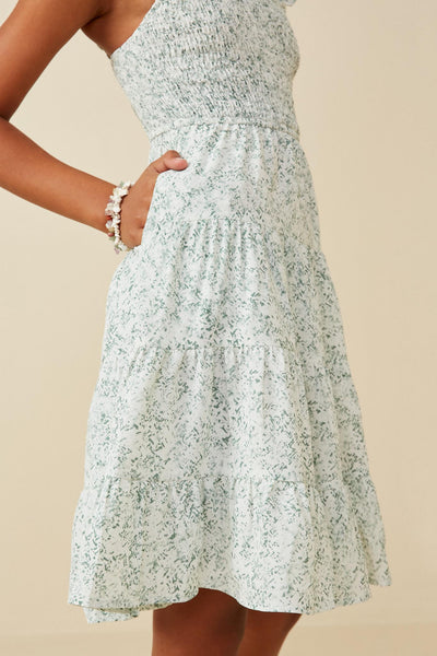 Girls Heart Print Smocking Casual Dress