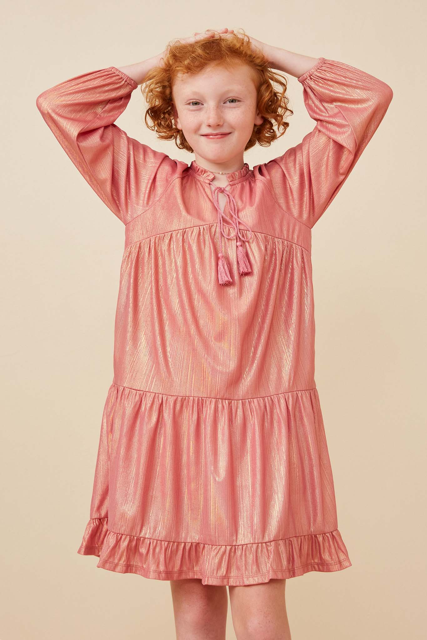 knee length dresses for ladies Organic cotton pink long sleeve dress for girls online – Milimilu.com main image 0