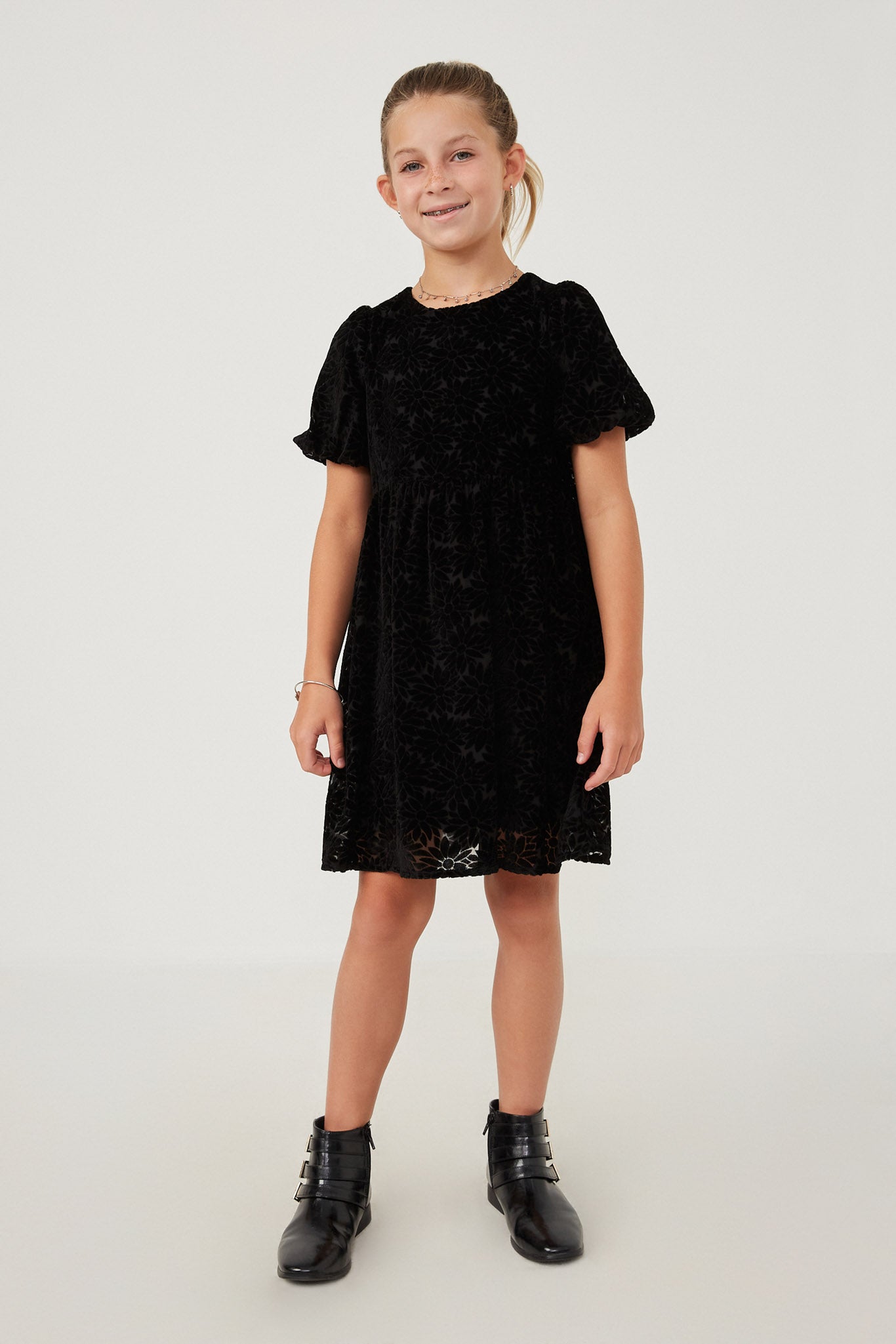 Girls Floral Black Dress