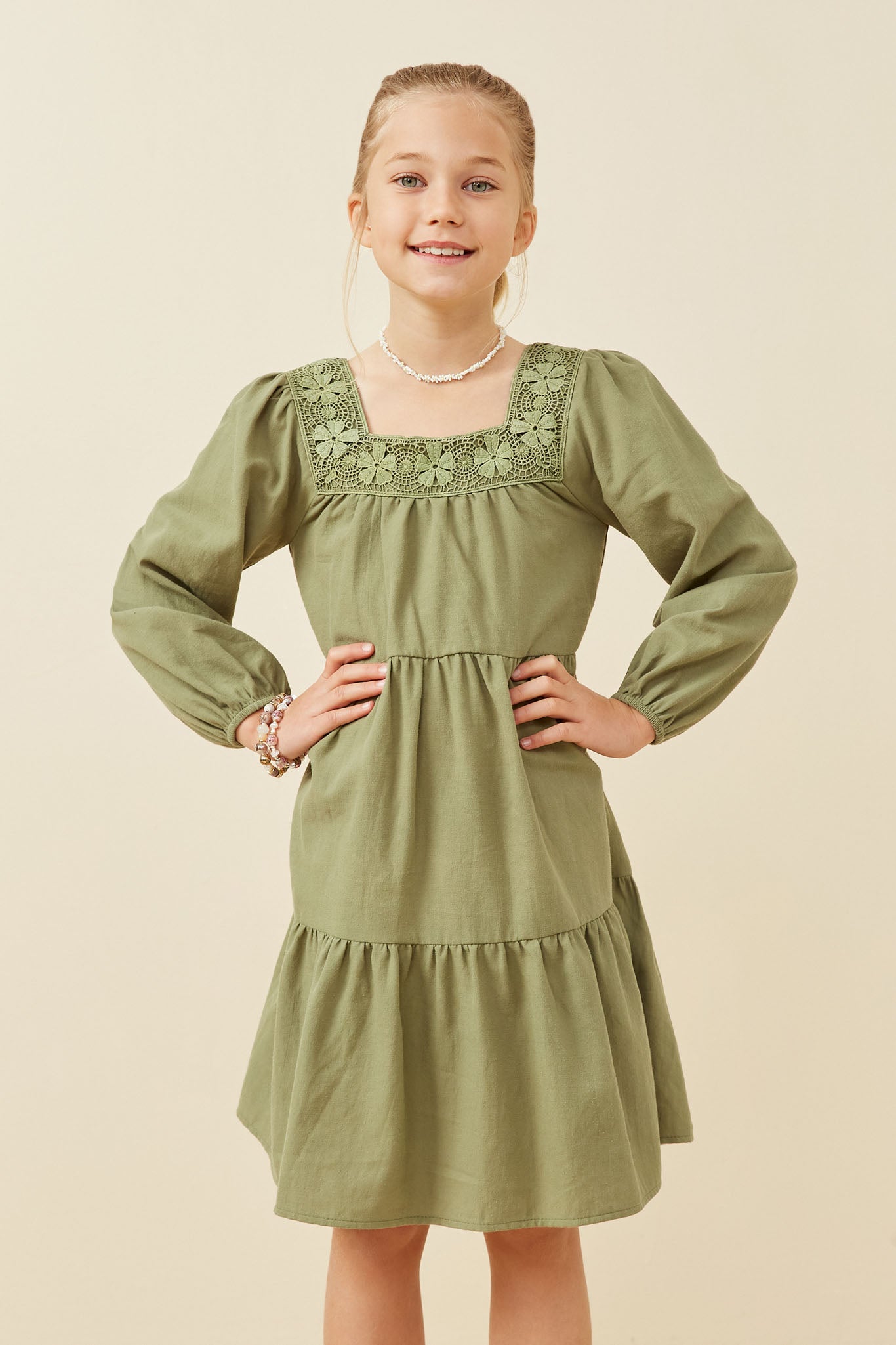 Girls Lace Square Neck Dress