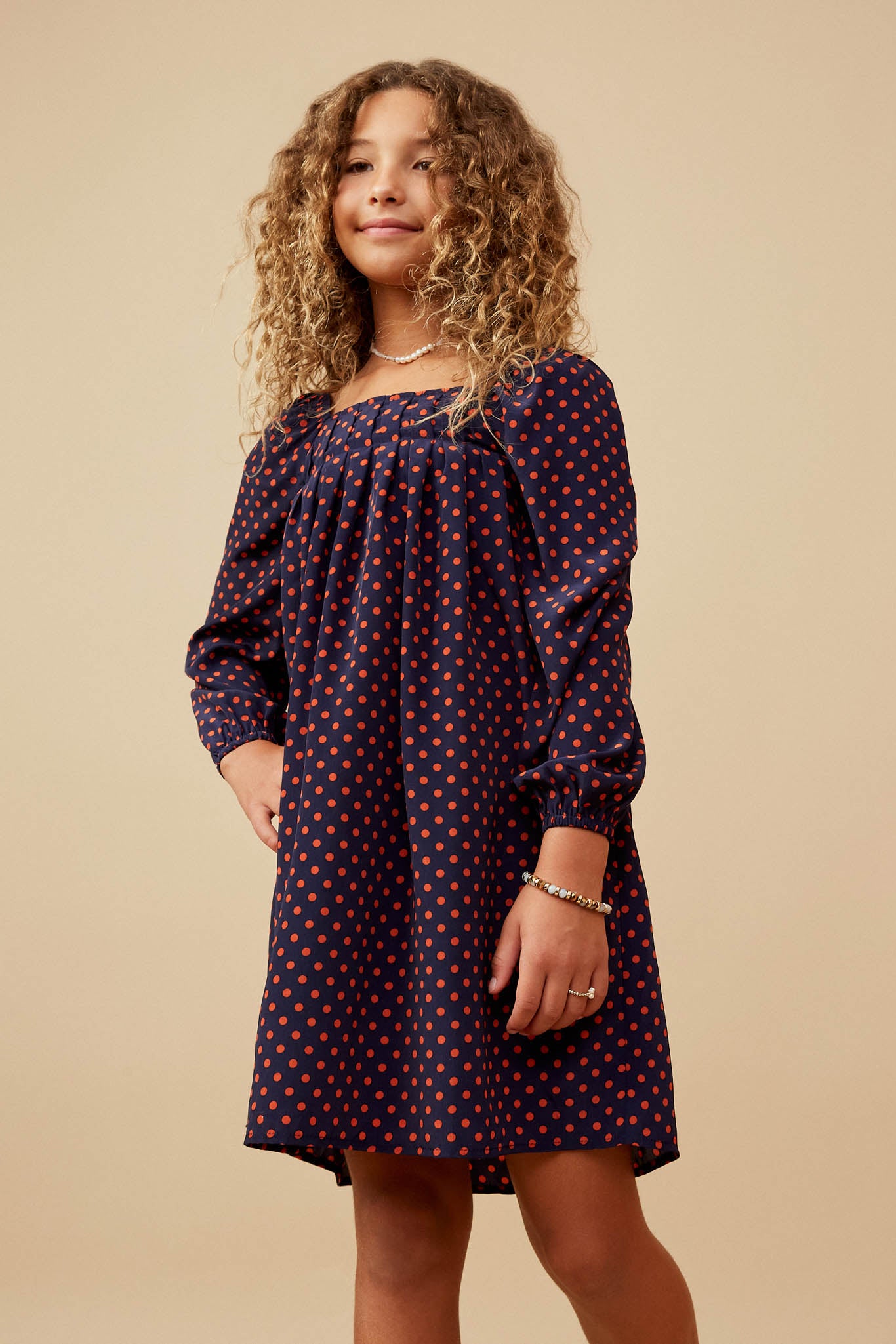 Girls Polka Dot Long Sleeve Dress