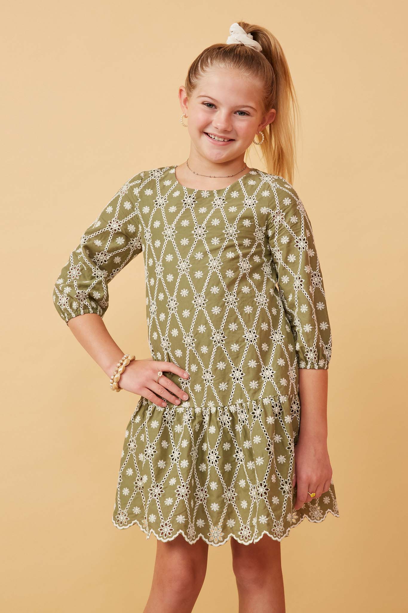 Girls Eyelet And Crochet Patterned Dress