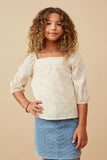 GY6656 NATURAL Girls Crochet And Eyelet Square Neck Top Front