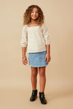 GY6656 NATURAL Girls Crochet And Eyelet Square Neck Top Full Body