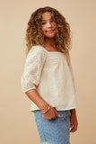 GY6656 NATURAL Girls Crochet And Eyelet Square Neck Top Side