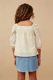GY6656 NATURAL Girls Crochet And Eyelet Square Neck Top Back