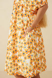 GY6685 Yellow Girls Floral Tie Detail Short Sleeve Dress Detail 2