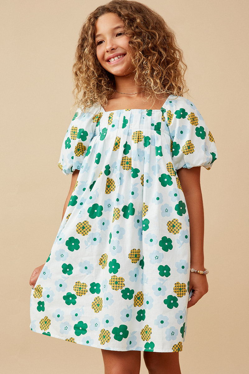 floral square neck dress Girls Floral Square Neck Dress