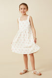 GY6693 Cream Girls Textured Floral Square Neck Tank Dress Full Body