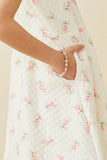 GY6693 Cream Girls Textured Floral Square Neck Tank Dress Detail