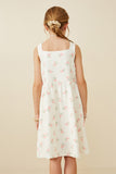 GY6693 Cream Girls Textured Floral Square Neck Tank Dress Back