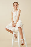 GY6693 Cream Girls Textured Floral Square Neck Tank Dress Pose