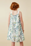 GY6696 Green Girls Layered Botanical Print Tank Dress Back