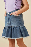GY6791 Denim Girls Distressed High Waist Drop Hem Denim Skirt Side