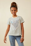 Sequin Heart Patch Striped Knit Top