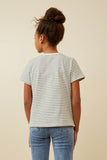 GY6800 GREY Girls Sequin Heart Patch Striped Knit Top Back